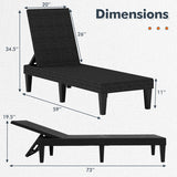 Outdoor Chaise Lounger Chair with Waterproof Rattan Textured PP Surface and 330 lbs Capacity-Black