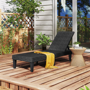 Outdoor Chaise Lounger Chair with Waterproof Rattan Textured PP Surface and 330 lbs Capacity-Black