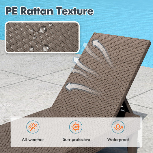 Outdoor Chaise Lounger Chair with Waterproof Rattan Textured PP Surface and 330 lbs Capacity-Brown