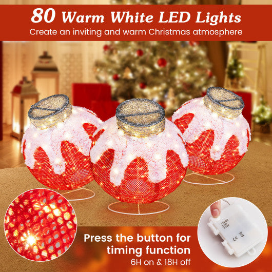 Outdoor Christmas Lantern Pop-Up Lighted Festive Ball with 80 LED Lights and Support Base