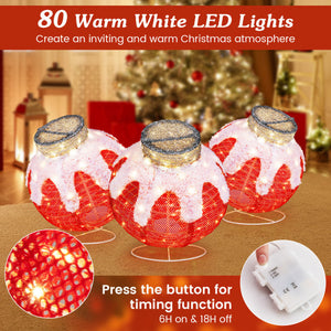 Outdoor Christmas Lantern Pop-Up Lighted Festive Ball with 80 LED Lights and Support Base