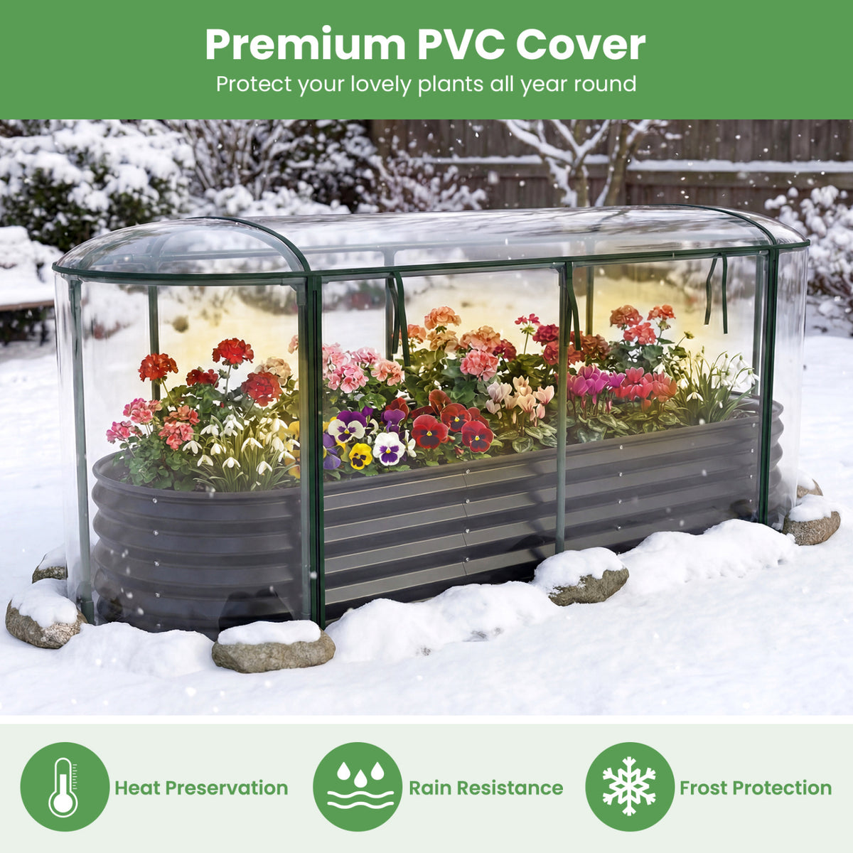 Outdoor Color Steel Raised Garden Bed with Greenhouse Cover Roll-up Window-Black