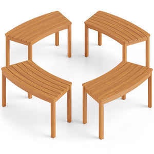 Outdoor Curved Acacia  Wood Bench Set of 2/3/4 for Front Porch-4