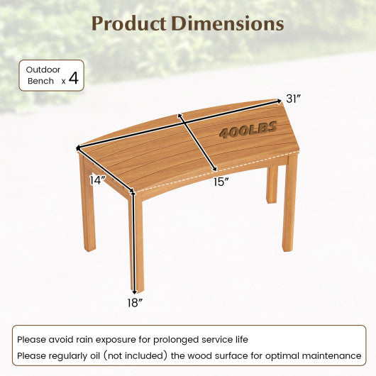 Outdoor Curved Acacia  Wood Bench Set of 2/3/4 for Front Porch-4