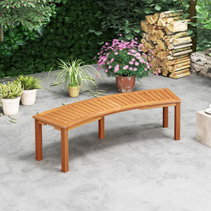 Outdoor Curved Acacia Wood Fire Pit Bench with Slatted Seat-1 Piece