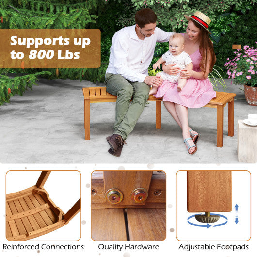 Outdoor Curved Acacia Wood Fire Pit Bench with Slatted Seat-1 Piece