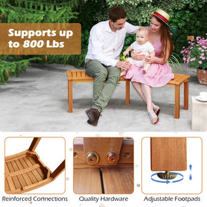 Outdoor Curved Acacia Wood Fire Pit Bench with Slatted Seat-1 Piece