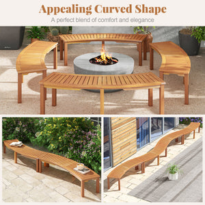 Outdoor Curved Acacia Wood Fire Pit Bench with Slatted Seat-Set of 2