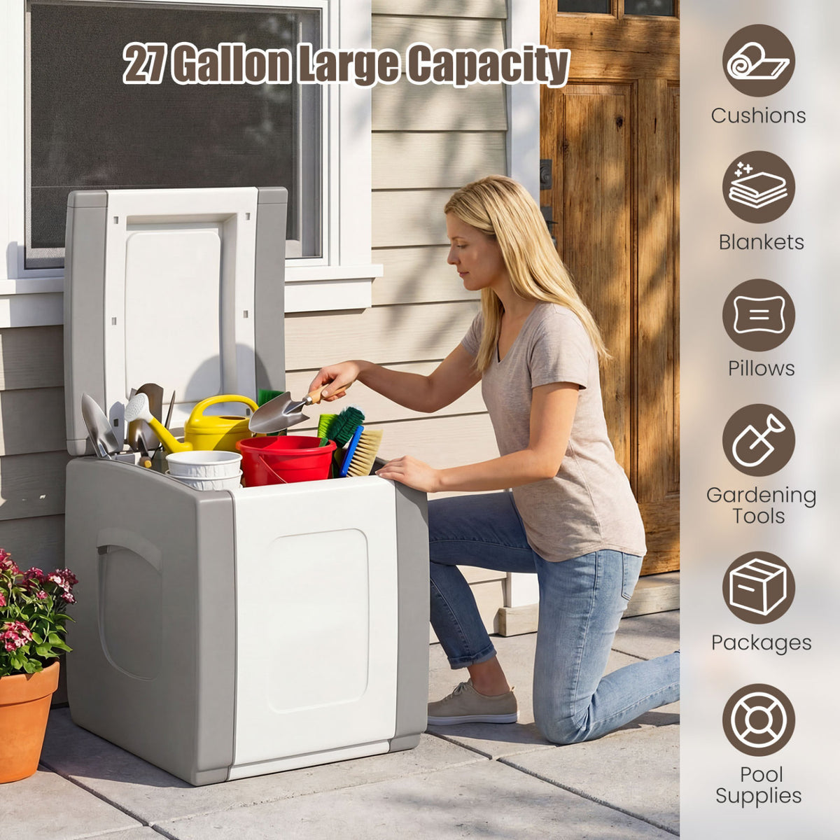 Outdoor Deck Box with Lid for Packages and Garden-Gray