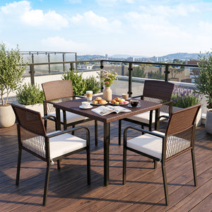 Outdoor Dining Chairs Set of 4 with Padded Cushion and Adjustable Feet for Patio-Beige