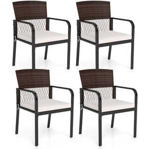 Outdoor Dining Chairs Set of 4 with Padded Cushion and Adjustable Feet for Patio-Beige