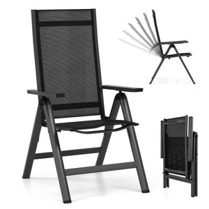 Outdoor Dining Chair with Soft Padded Seat and 7-Position Adjustable Backrest Set of 2-Black