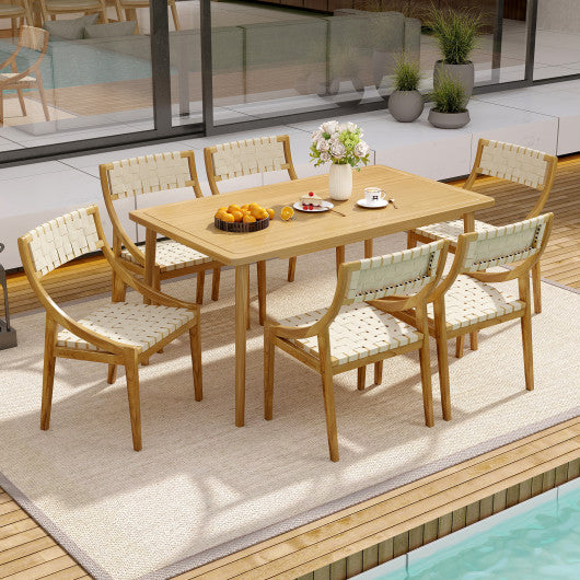Outdoor Dining Chair with Webbing Seat and Backrest-Natural