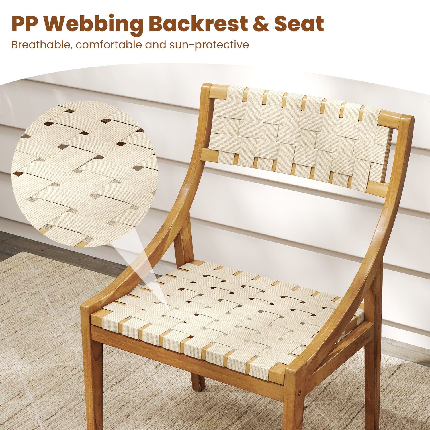 Outdoor Dining Chair with Webbing Seat and Backrest-Natural