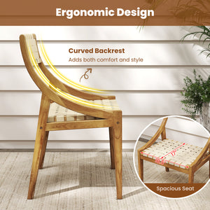 Outdoor Dining Chair with Webbing Seat and Backrest-Natural