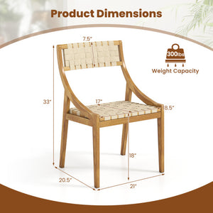 Outdoor Dining Chair with Webbing Seat and Backrest-Natural