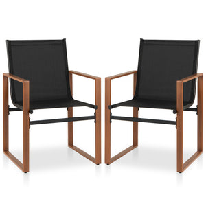 Outdoor Dining Chairs with Breathable Seat and Backrest Set of 2-Black