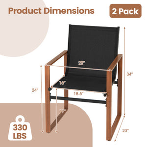 Outdoor Dining Chairs with Breathable Seat and Backrest Set of 2-Black