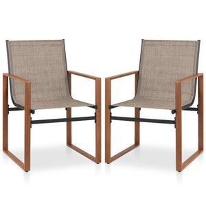 Outdoor Dining Chairs with Breathable Seat and Backrest Set of 2-Brown