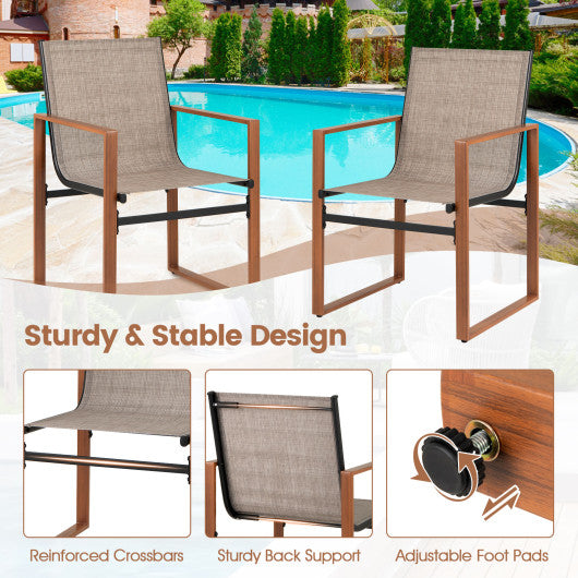 Outdoor Dining Chairs with Breathable Seat and Backrest Set of 2-Brown