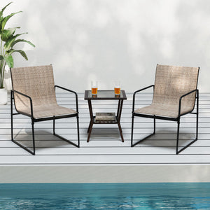 Outdoor Dining Chairs Set of 2 Patio Furniture Chair with Breathable Seat and Backrest-Brown