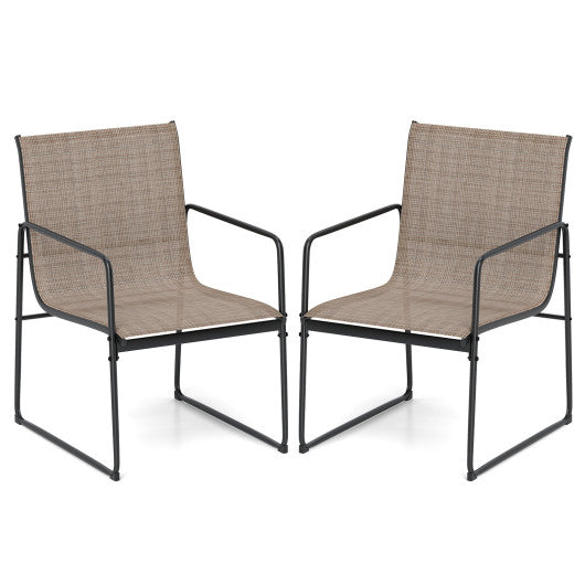 Outdoor Dining Chairs Set of 2 Patio Furniture Chair with Breathable Seat and Backrest-Brown