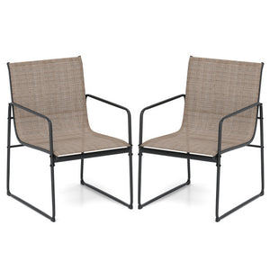 Outdoor Dining Chairs Set of 2 Patio Furniture Chair with Breathable Seat and Backrest-Brown