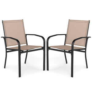 Outdoor Dining Chairs Set of 2 with High Back and Metal Frame-Light Brown