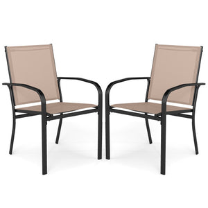 Outdoor Dining Chairs Set of 2 with High Back and Metal Frame-Light Brown