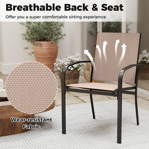 Outdoor Dining Chairs Set of 4 with High Back and Metal Frame-Light Brown