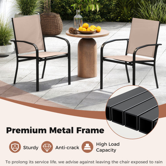 Outdoor Dining Chairs Set of 4 with High Back and Metal Frame-Light Brown