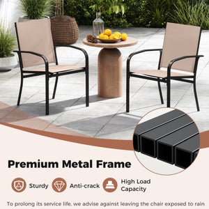 Outdoor Dining Chairs Set of 2 with High Back and Metal Frame-Light Brown