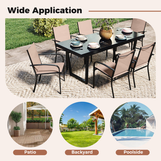 Outdoor Dining Chairs Set of 2 with High Back and Metal Frame-Light Brown