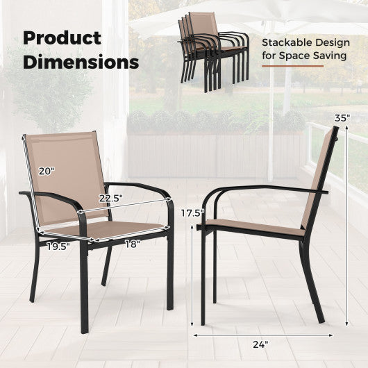 Outdoor Dining Chairs Set of 2 with High Back and Metal Frame-Light Brown