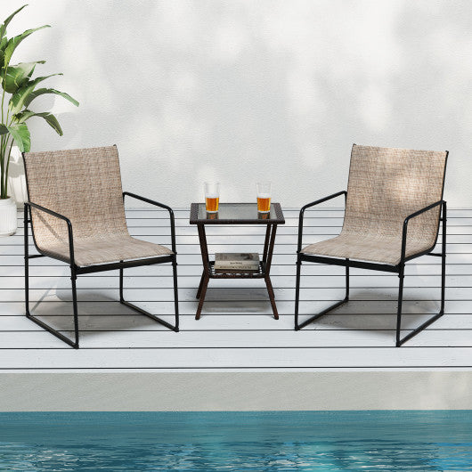 Outdoor Dining Chairs Set of 4 Patio Furniture Chair with Breathable Seat and Backrest-Brown