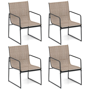 Outdoor Dining Chairs Set of 4 Patio Furniture Chair with Breathable Seat and Backrest-Brown