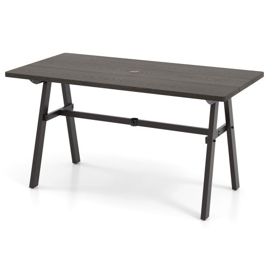 Outdoor Dining Tale for 6 with 1.93 Inch Umbrella Hole for Garden-Dark Brown