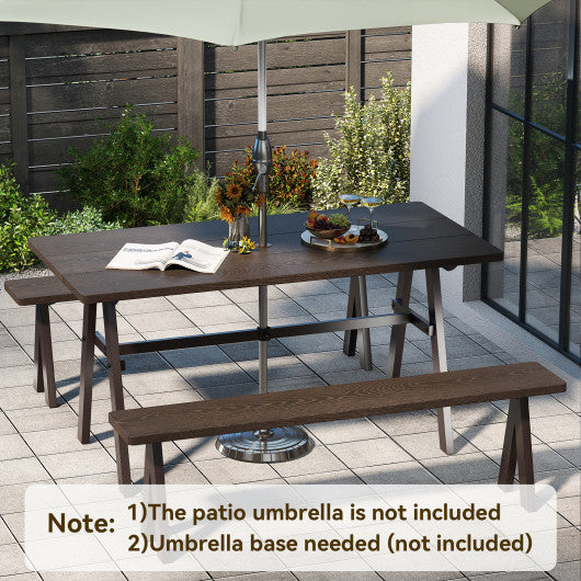 Outdoor Dining Tale for 6 with 1.93 Inch Umbrella Hole for Garden-Dark Brown