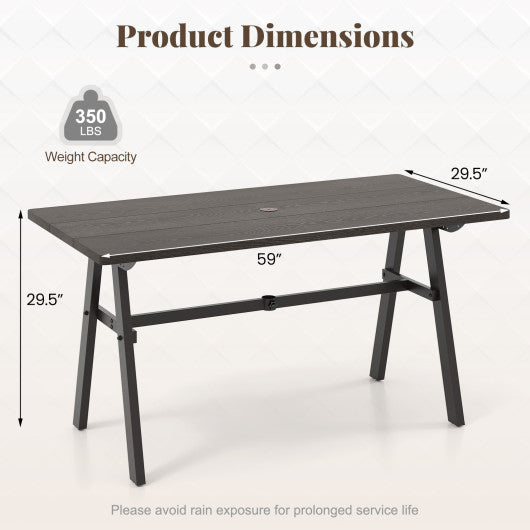 Outdoor Dining Tale for 6 with 1.93 Inch Umbrella Hole for Garden-Dark Brown