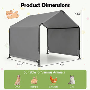 Outdoor Dog Shade Shelter with Waterproof Roof and Ground Stakes for Deck-Gray