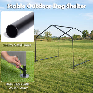 Outdoor Dog Shade Shelter with Waterproof Roof and Ground Stakes for Deck-Gray