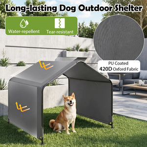 Outdoor Dog Shade Shelter with Waterproof Roof and Ground Stakes for Deck-Gray