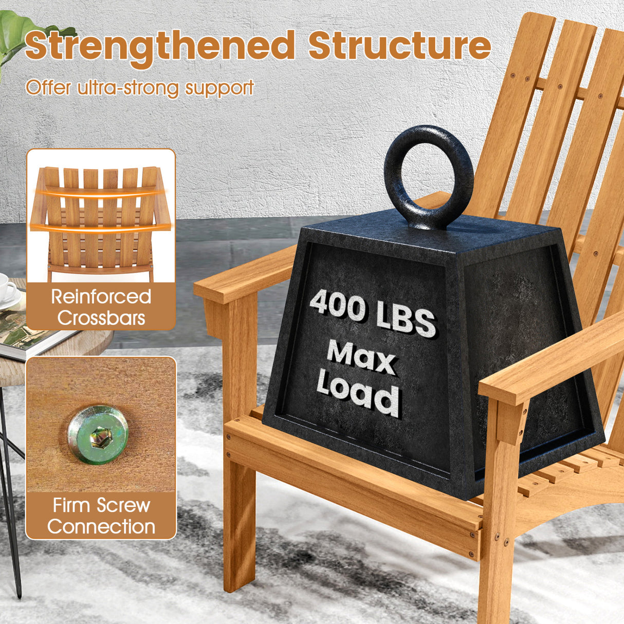 Outdoor Durable Patio Acacia Wood Adirondack Lounge Armchair-Natural