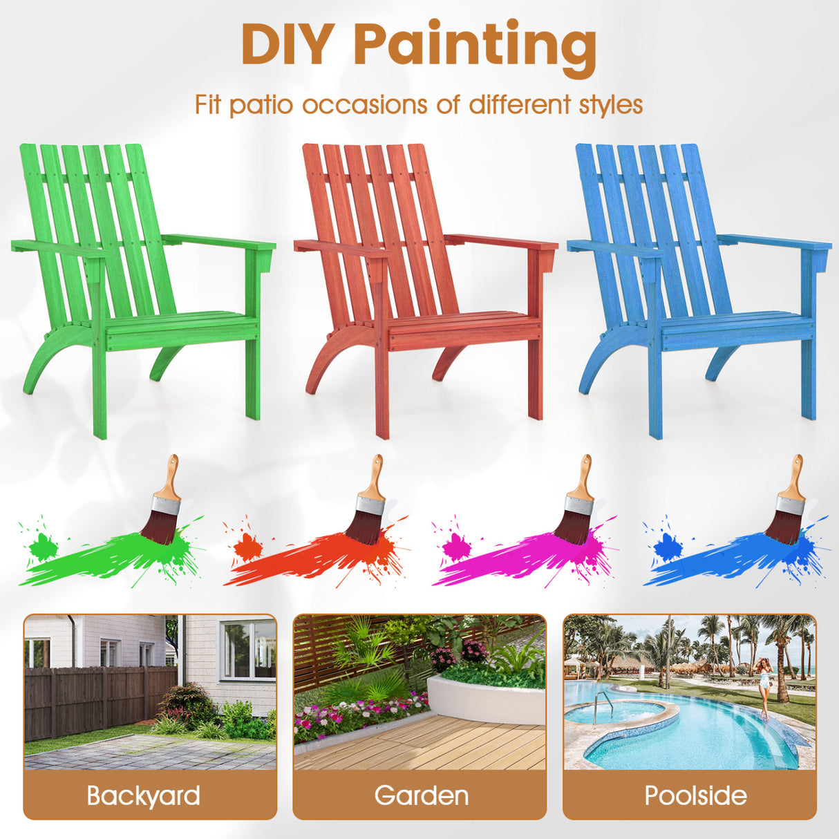Outdoor Durable Patio Acacia Wood Adirondack Lounge Armchair-Natural