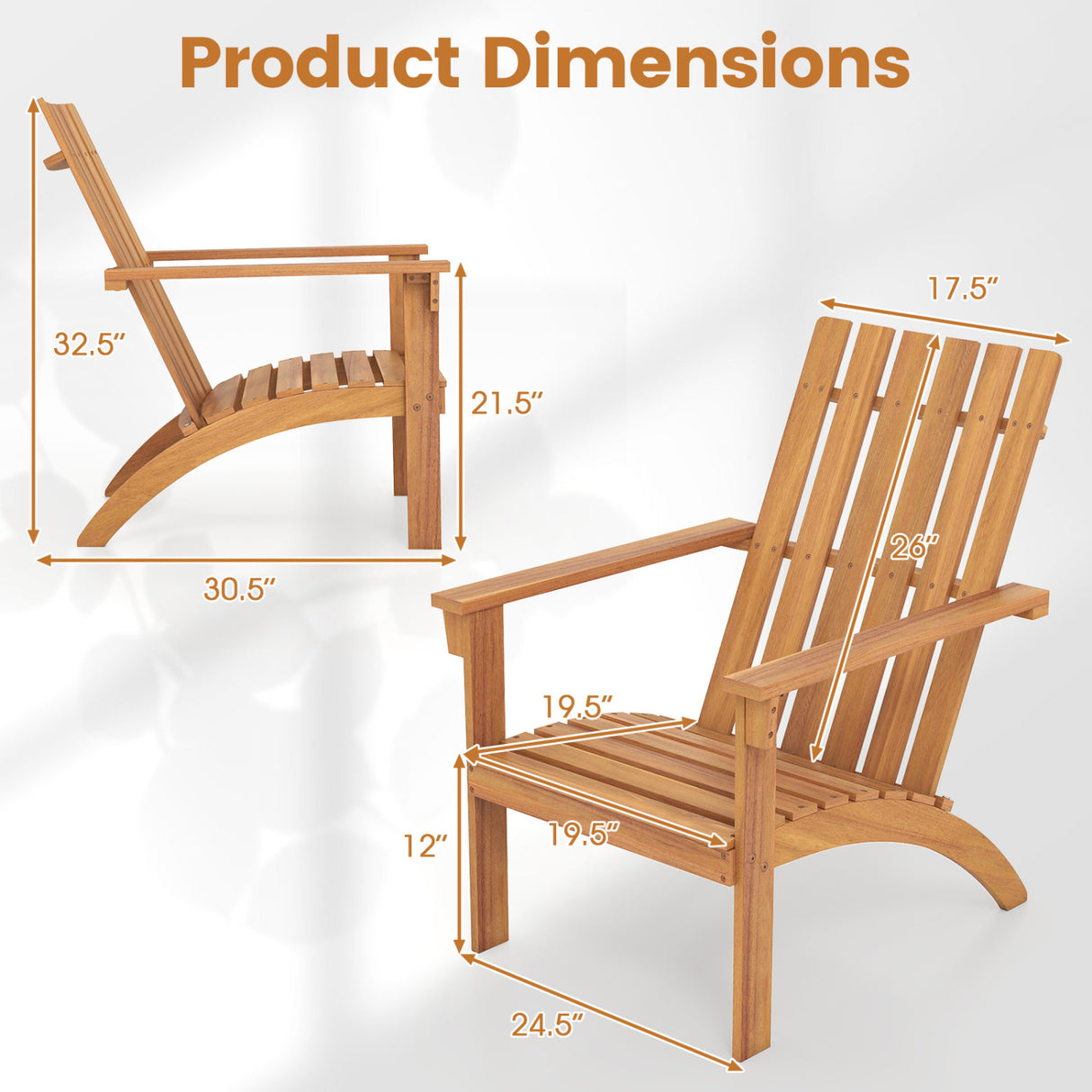 Outdoor Durable Patio Acacia Wood Adirondack Lounge Armchair-Natural