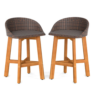 Outdoor Faux Rattan Bar Chairs Set of 2 with Ergonomic Backrests and Footrests-Brown