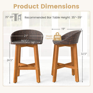 Outdoor Faux Rattan Bar Chairs Set of 2 with Ergonomic Backrests and Footrests-Brown