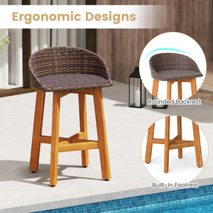 5 Piece Patio Dining Set Solid Wood with Rattan Backrest and Cushions