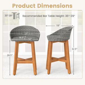 Outdoor Faux Rattan Bar Chairs Set of 2 with Ergonomic Backrests and Footrests-Gray