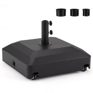 Outdoor Fillable Umbrella Base with Wheels Water Sand Weighted Umbrella Stand-Black